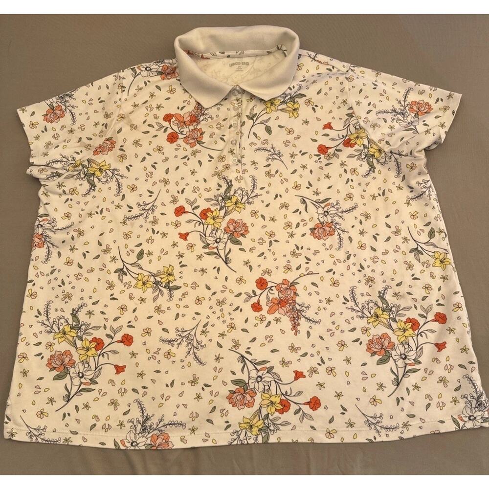 Lands' End Polo Shirt Womens 2X 20W-22W Plus AOP Floral Print Whymsical FLAWS